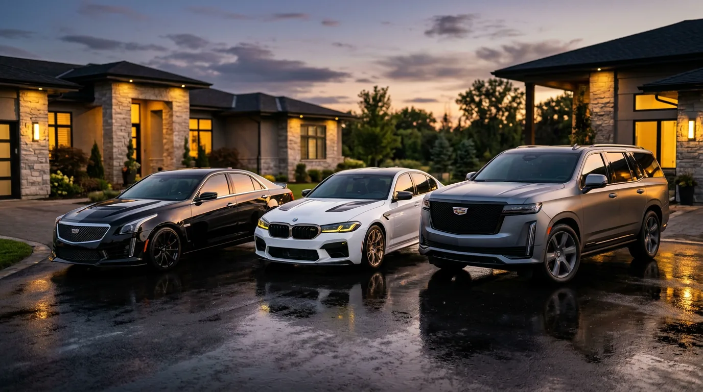 Row of luxury vehicles freshly detailed