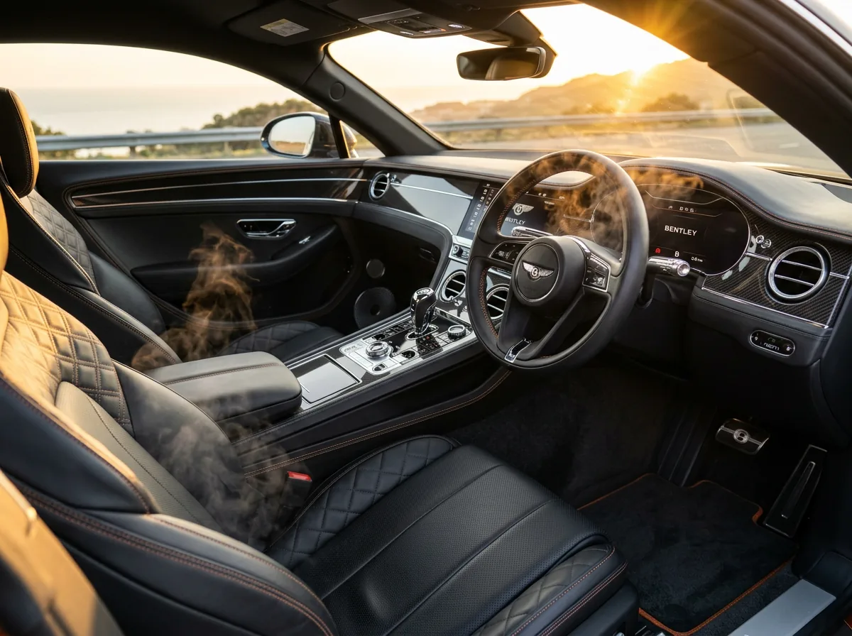 Interior detailing of black leather seats
